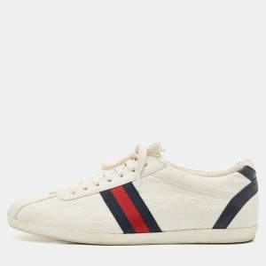 Gucci White Leather Web Detail Ace Low Top Sneakers Size 40.5
