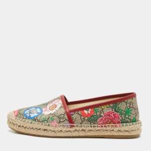 Pre Owned Gucci Multicolor Blooms Print GG Supreme Canvas Flat Espadrilles Size 37.5 