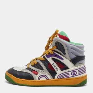 Gucci Multicolor Mesh, Canvas and Leather Basket High Top Sneakers Size 37