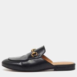 Gucci Black Leather Princetown Horsebit Flat Mules Size 36.5