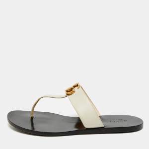 Gucci Cream Leather GG Marmont Thong Slide Flats Size 38