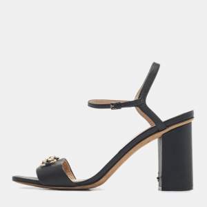 Pre Owned Gucci Black Leather Horsebit Ankle Strap Open Toe Block Heel Sandals Size 41