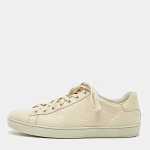 Gucci Cream Perforated Leather Interlocking G Ace Sneakers Size 39.5