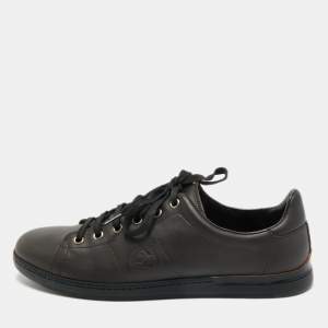 Pre Owned Gucci Dark Brown Leather Interlocking G Low Top Sneakers Size 39