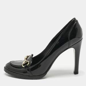 Pre Owned Gucci Black Patent Leather Horsebit Pumps Size 37