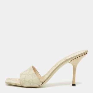 Pre Owned Gucci Cream Guccissima Leather Slide Sandals Size 41