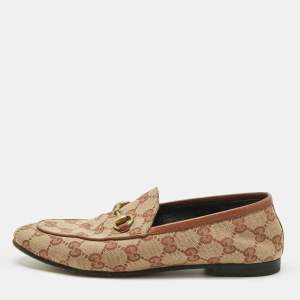 Pre Owned Gucci Beige GG Canvas Jordaan Horsebit Loafers Size 36.5