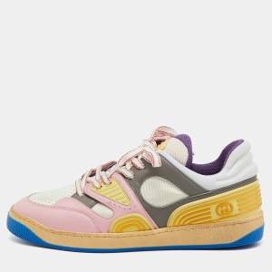Pre Owned Gucci Multicolor Leather and Fabric Demetra Basket Low Top Sneakers Size 37