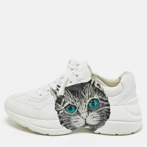 Pre Owned Gucci White Leather Mystic Cat Rhyton Low Top Sneakers Size 36.5