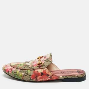 Pre Owned Gucci Multicolor GG Supreme Blooms Canvas Horsebit Princetown Mules Size 37
