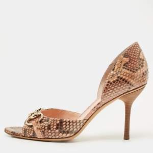 Pre Owned Gucci Multicolor Python Leather Horsebit D'orsay Peep Toe Pumps Size 40