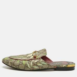 Pre Owned Gucci Brown Coated Canvas Princetown Flat Mules Size 40