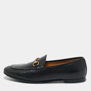 Pre Owned Gucci Black Leather Jordaan Loafers Size 38.5