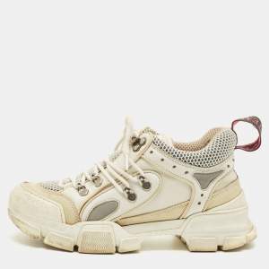 Pre Owned Gucci White Leather and Mesh Flashtrek Chunky Lace Up Sneakers Size 37
