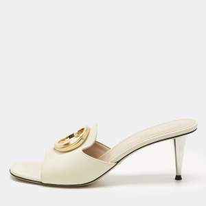 Pre Owned Gucci Off White Leather Blondie Slide Sandals Size 37.5