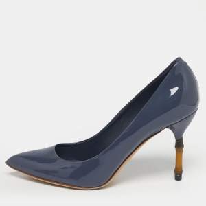 Pre Owned Gucci Blue Patent Leather Kristen Pumps Size 38.5