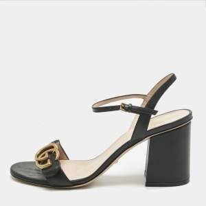 Pre Owned Gucci Black Leather GG Marmont Ankle Strap Sandals 38