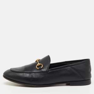 Pre Owned Gucci Black Leather Horsebit Foldable Loafers Size 37