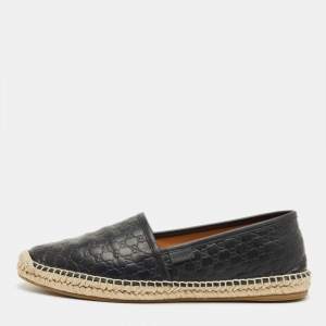 Pre Owned Gucci Black Microguccissima Leather Espadrille Flats Size 39.5