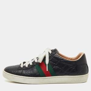 مملوكة مسبقًا Gucci Black Guccissima Leather Ace Low Top Sneakers Size 37