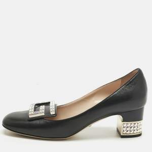 Pre Owned Gucci Black Leather Madeleine Crystals Pumps Size 38.5