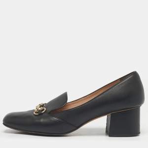 Pre Owned Gucci Black Leather Loafer Horsebit Pumps Size 39.5