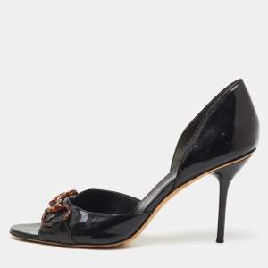 Pre Owned Gucci Black Patent Leather Horsebit Open Toe D'orsay Pumps Size 43
