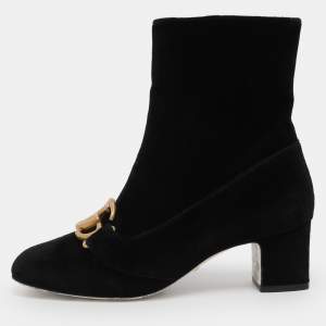 Pre Owned Gucci Black Velvet GG Marmont Mid Calf Boots Size 39