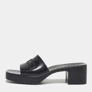 Pre Owned Gucci Black Rubber Logo Embossed Platform Slide Sandals Size 37