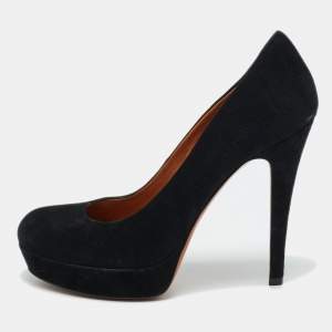Pre Owned Gucci Black Suede Round Toe Platform Pumps Size 35.5