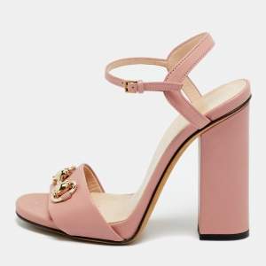 Pre Owned Gucci Pink Leather GG Marmont Ankle Strap Sandals Size 35.5