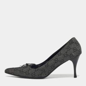 Pre Owned Gucci Black GG Denim Bow Pointed Toe Pumps Size 40