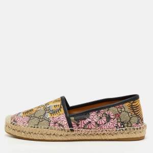 Pre Owned Gucci Multicolor GG Supreme Canvas Bengal Tiger Print Pillar Espadrille Flats Size 39.5