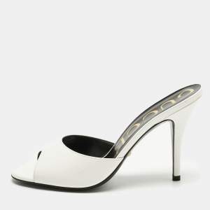 Pre Owned Gucci White Patent Leather Slide Sandals Size 38