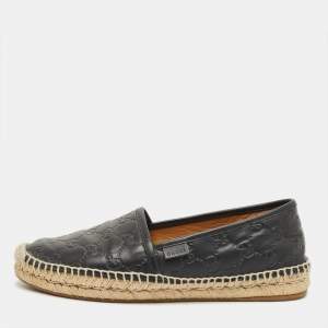 Pre Owned Gucci Black Leather Guccissima Espadrille Flats Size 38.5