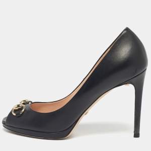 Pre Owned Gucci Black Leather Jolene Peep Toe Pumps Size 36