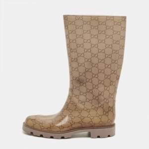 Pre Owned Gucci Biege GG Rubber Edimburg Rain Boots Size 38