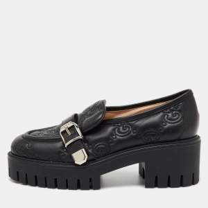 Pre Owned Gucci Black GG Matelasse Leather Platform Loafers Size 38.5