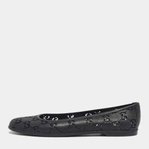 Pre Owned Gucci Black Rubber GG Ballet Flats Size 37
