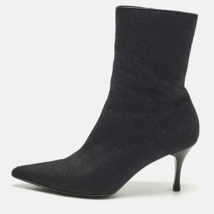 Pre Owned Gucci Navy Blue/Black GG Canvas Pointed Toe Ankle Length Boots Size 39