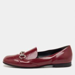 Pre Owned Gucci Burgundy Patent Leather Horsebit Loafers Size 40