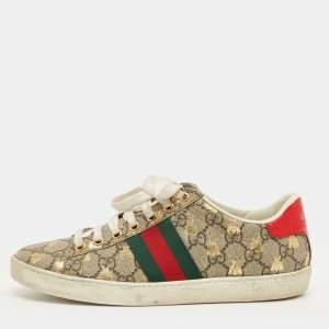 Pre Owned Gucci Beige/Brown GG Supreme Canvas Ace Sneakers Size 35.5