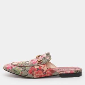 Pre Owned Gucci Horsebit Princetown Size 41 Multicolor Floral Supreme Canvas Flat Mules
