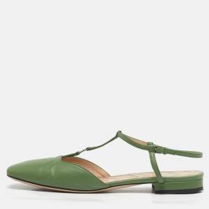 مملوكة مسبقًا Gucci Double G Size 38 Green Leather Ankle Strap Sandals