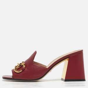 مملوكة مسبقًا Gucci Horsebit Size 38 Red Leather Slide Sandals