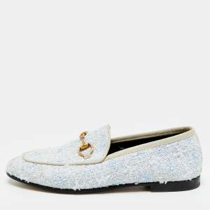 Pre Owned حذاء لوفرز غوتشي هورسبيت جوردان كانفاس جي جي بيج/أزرق وجلد مقاس 36.5