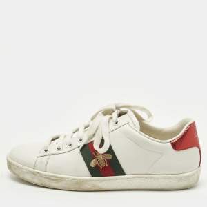 مملوكة مسبقًا Gucci Ace Size 38 White Leather Low Top Sneakers