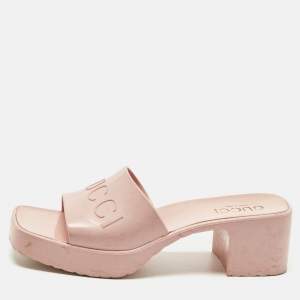 مملوكة مسبقًا Gucci Size 37 Pink Rubber Logo Slide Sandals