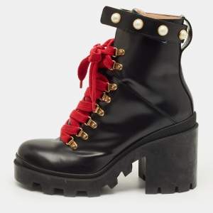 مملوكة مسبقًا Gucci Size 40 Black Leather  Faux Pearl Embellished  Ankle Length Boots