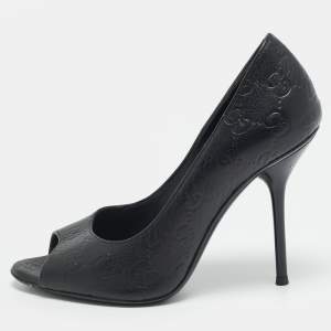 Pre Owned Gucci Size 36 Black Leather Peep Toe Pumps
